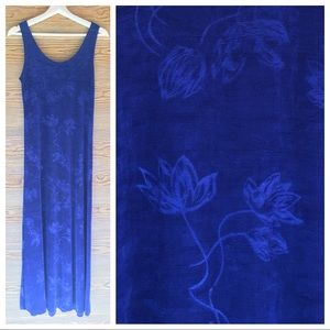 Vintage Navy Blue Ribbed Floral Maxi Dress Medium